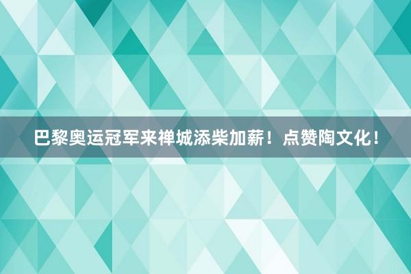 巴黎奥运冠军来禅城添柴加薪！点赞陶文化！